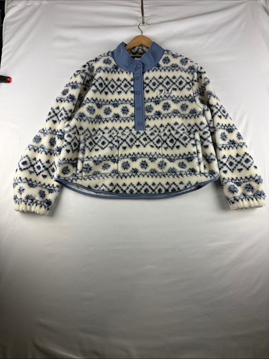 Pink Tops - Pink Blue White Fleece Quarter Snap Pullover Women's Large